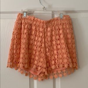 Pink/peach Crochet High-waisted Shorts